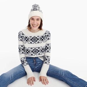 J. Crew Striped Fair Isle Crewneck Fuzzy Sweater